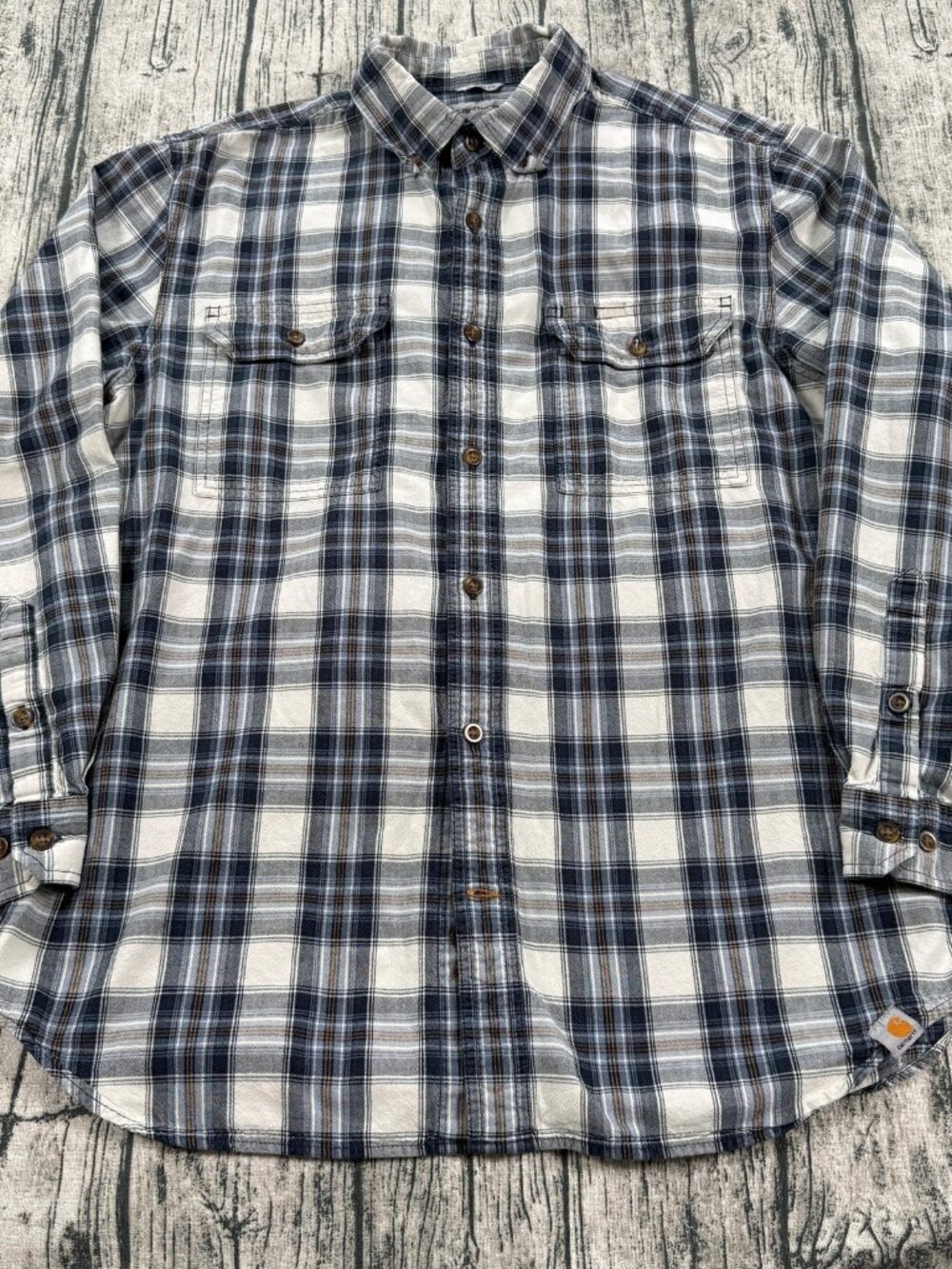 Carhartt 101297 Relaxed Fit Plaid Button Up Shirt Mens Large Cotton Workwear
